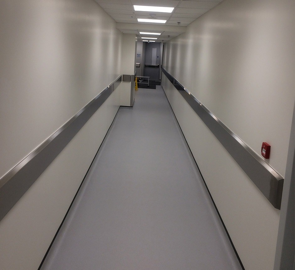  200mm x 32mm Stainless Steel Bumper Rail - 304  Brushed Finish 2.0mm Thick with tapered Top - Fixed  to, with Forged Hex Socket Button Screw 0.08 x 10  (FHSBHCSM) 200mm SS Wall brackets, fixed to wall  with 8mm x 50mm Dual Thread Cutting screws  plugged, Brackets spaced at 600mm centers - Ends  Folded, welded and polished with Taper - Formed in  Sections - Installation height by Architect. 