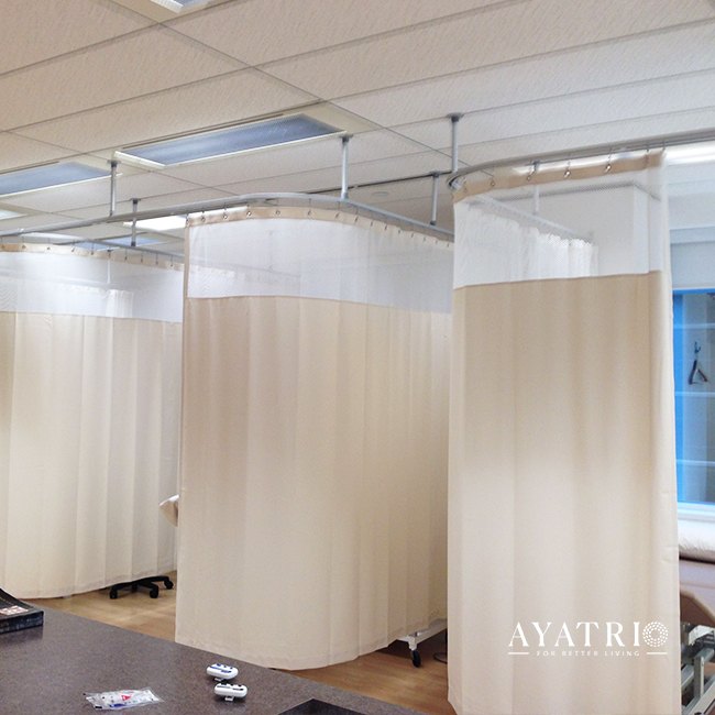 Thumbnail 5: Light flow above rails allows for general lighting between cubicles. No need for individual bed lights • Air flow above rails. No individual air conditioning required as well as flow for infection control • A built-in safety feature is a unique and exclusive “Break-Away” mounting bracket for the fixing detail. Should, for some reason, a patient slip and grab onto a curtain, the Break-Away feature will dislodge itself from its fixing, protecting the ceiling from damage, or worse. Only the Rail would need replacing, T4 Grade Aluminium • Natural Anodised Satin Finish, or Mill - Polished Anti-Bacterial S/S Finish • Dim: H - 17,2mm x W – 32,5mm • Weight: 160g / 1000mm • Load Weight: 80kg / 1200mm • 16 Double Wheeled Runners per Metre • All metal brackets and end stops - no breakable plastic components. • Bespoke bending of rails to suit application • 100% Locally manufactured in RSA and full parts and service back up available • 100% Recyclable